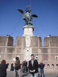Tim and the bronze statue of Saint Michael on top of the Castel Sant`Angelo