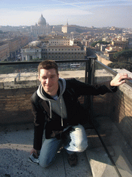 Tim with a view from the Castel Sant`Angelo on the Via della Conciliazione street and St. Peter`s Basilica