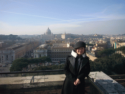 Miaomiao with a view from the Castel Sant`Angelo on the Via della Conciliazione street and St. Peter`s Basilica