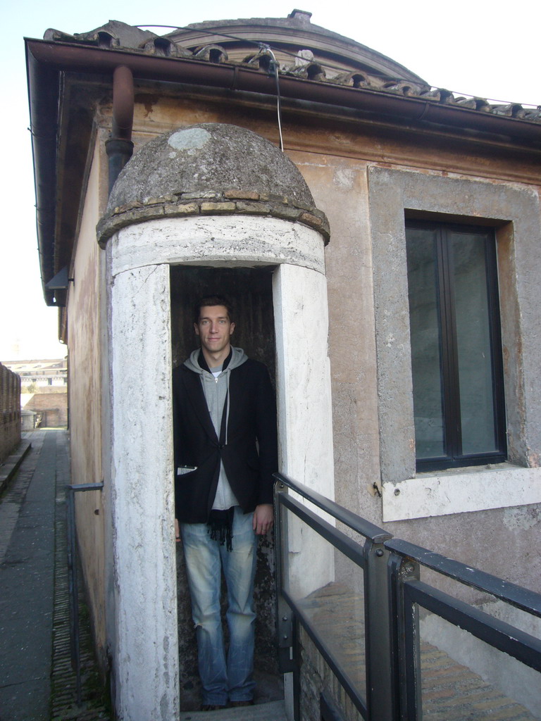 Tim in a guardhouse at the Castel Sant`Angelo