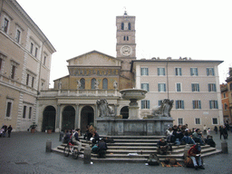 The Piazza di Santa Maria in Trastevere square, with the Basilica di Santa Maria in Trastevere church and a fountain