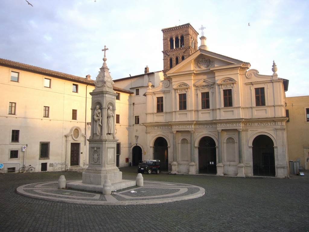 The Basilica di San Bartolomeo all`Isola church, the Torre dei Caetani tower and the spire of Ignazio Jacometti, at the Tiber Island