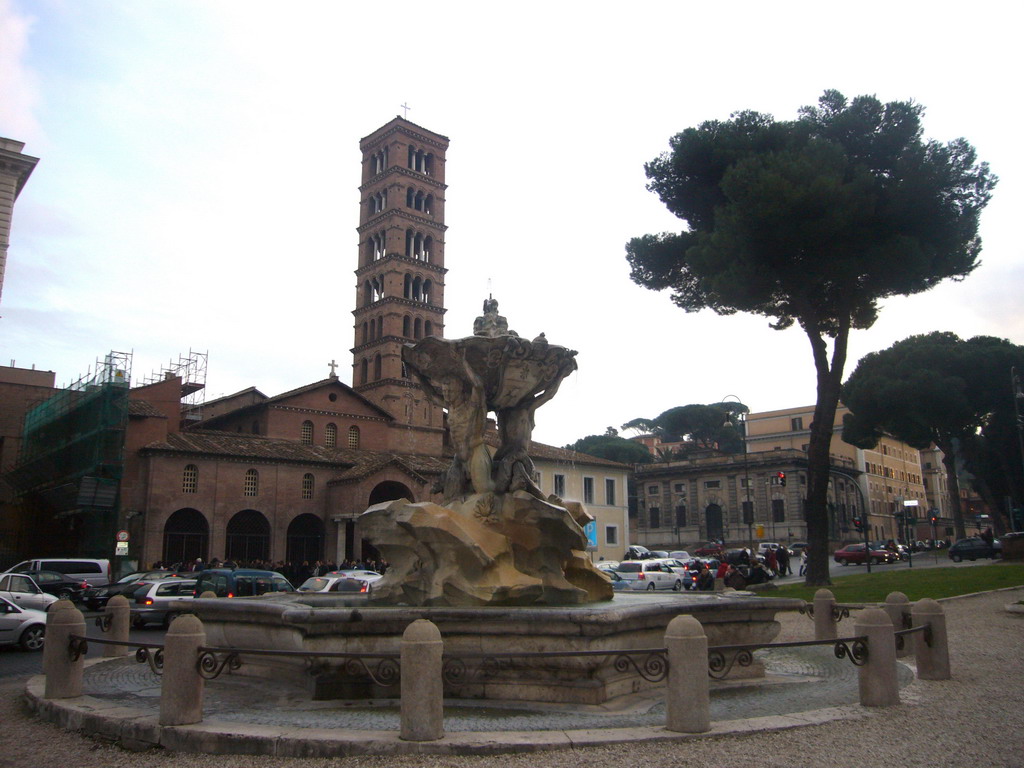 The Fontana dei Tritoni fountain and the Basilica di Santa Maria in Cosmedin church