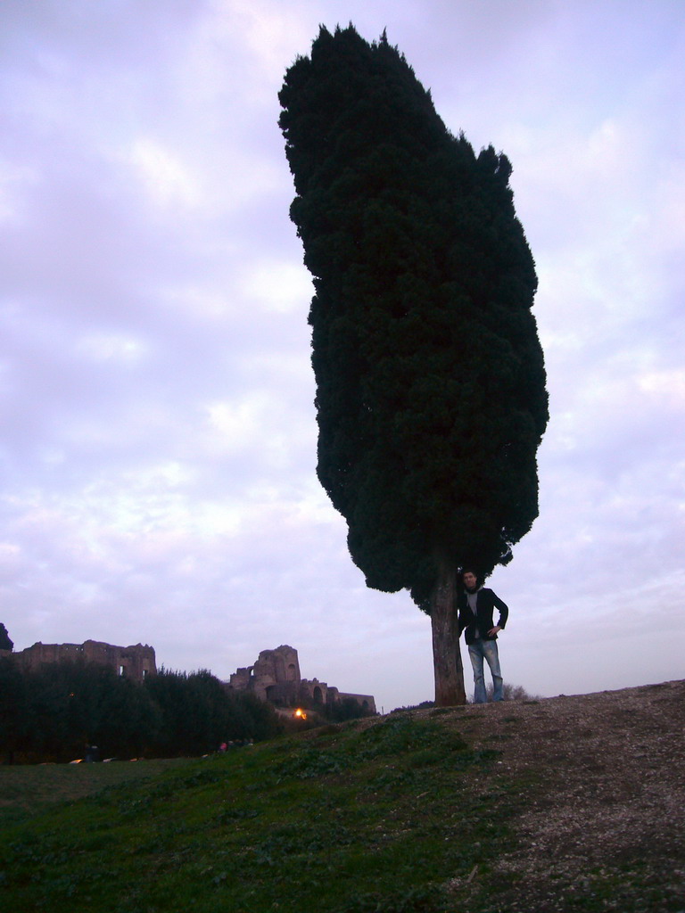 Tim with a tree at Circus Maximus, and the Domus Severiana at the Palatine Hill