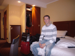 Tim in our room in the hotel `Domina Hotel & Conference Capannelle`