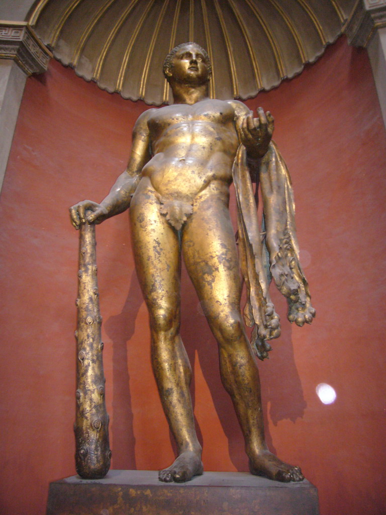 Bronze statue of Hercules in the Round Room of the Museo Pio-Clementino at the Vatican Museums