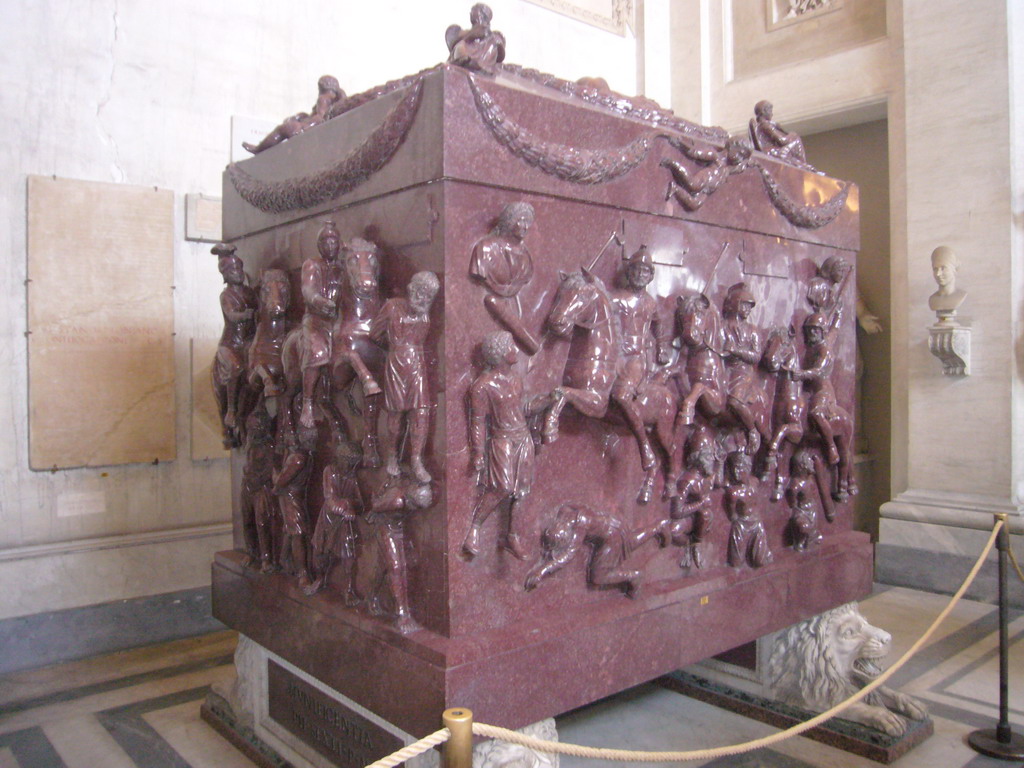 Red marble sarcophagus at the Museo Pio-Clementino at the Vatican Museums