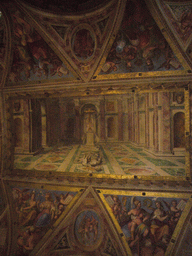 Ceiling fresco `Triumph of Christian religion` in the Raphael Rooms at the Vatican Museums