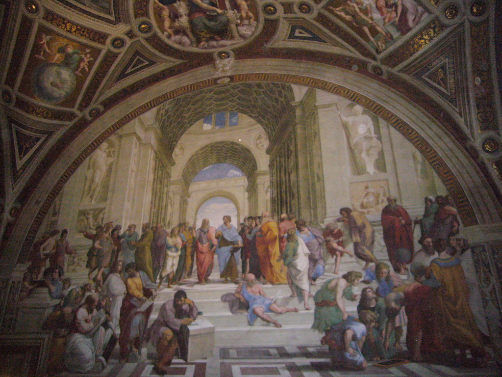 Fresco `The School of Athens` in the Raphael Rooms at the Vatican Museums