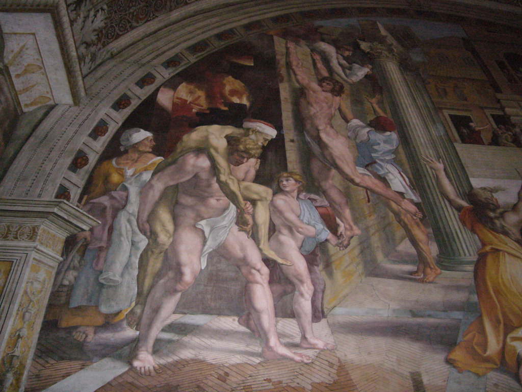 Fragment of the fresco `The Fire in the Borgo` in the Raphael Rooms at the Vatican Museums