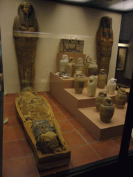 Egyptian sarcophagi and vases in the Egyptian Museum at the Vatican Museums