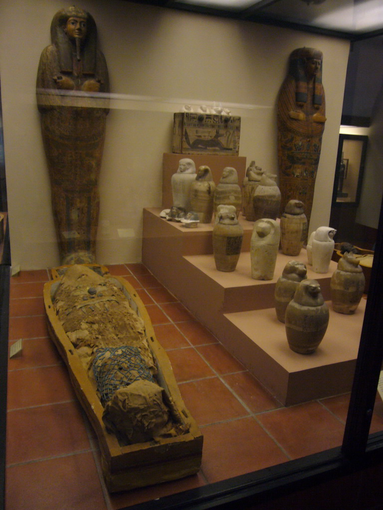 Egyptian sarcophagi and vases in the Egyptian Museum at the Vatican Museums