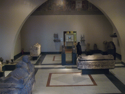 Miaomiao and sarcophagi in the Etruscan Museum at the Vatican Museums