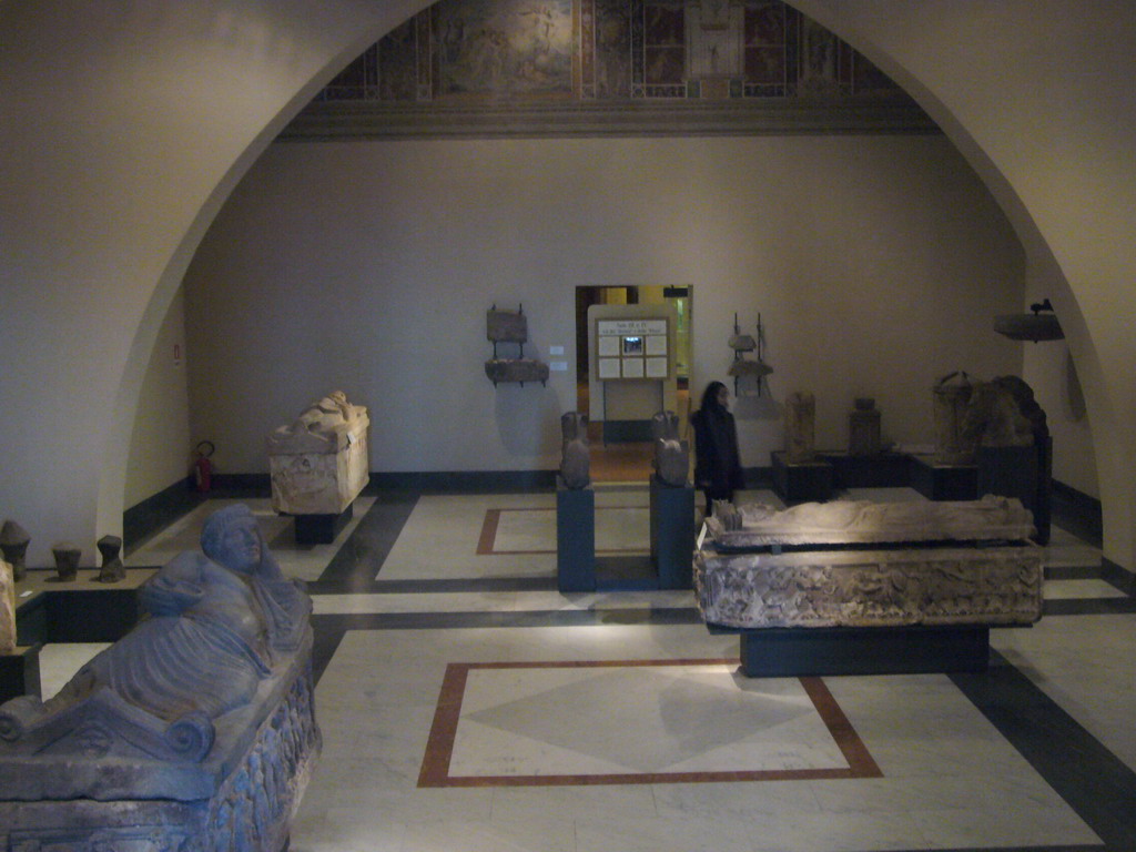Miaomiao and sarcophagi in the Etruscan Museum at the Vatican Museums