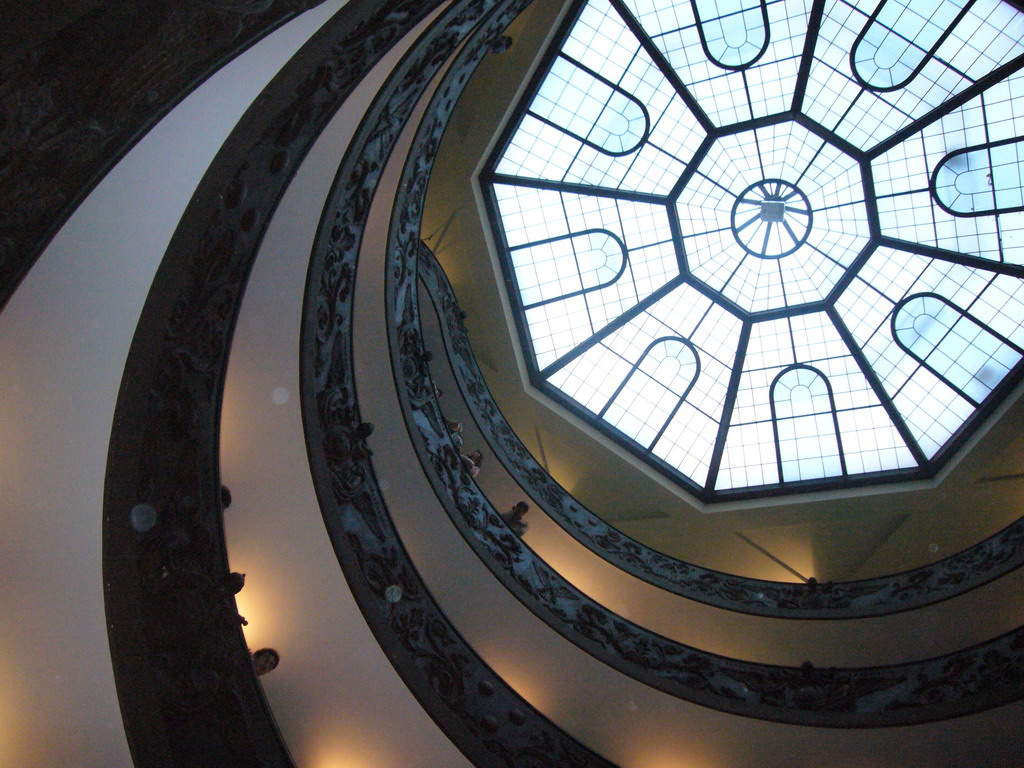 The staircase and glass ceiling of the Vatican Museums
