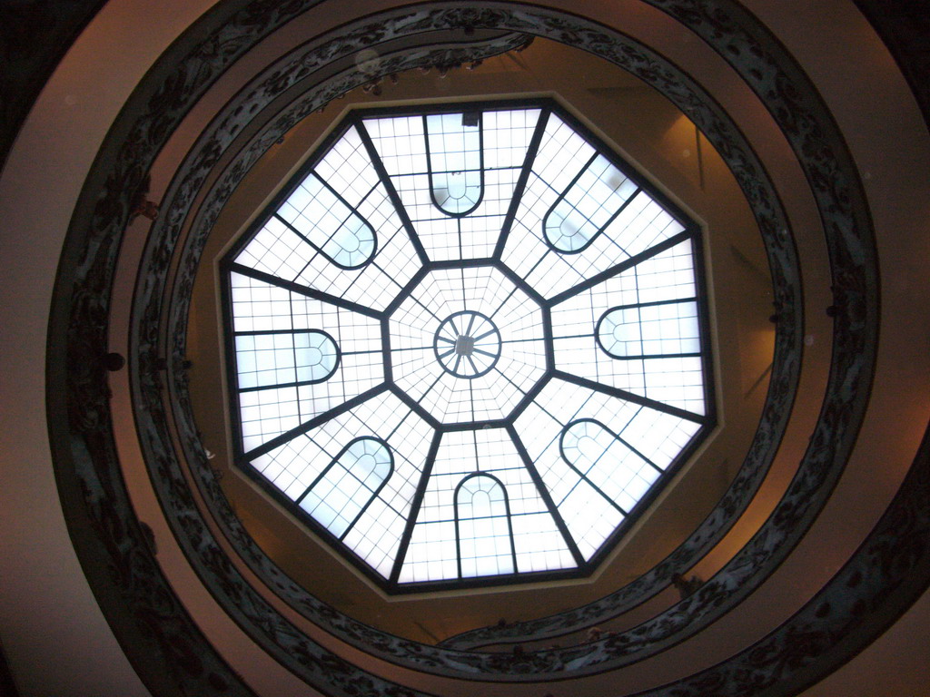 The staircase and glass ceiling of the Vatican Museums