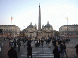 The Piazza del Popolo, with the Egyptian Obelisk of Rameses II, the Santa Maria dei Miracoli church and the Santa Maria di Montesanto church