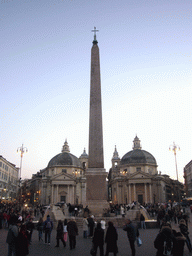 The Piazza del Popolo, with the Egyptian Obelisk of Rameses II, the Santa Maria dei Miracoli church and the Santa Maria di Montesanto church