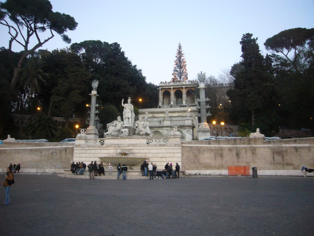 The fountain `Rome between the Tiber and the Aniene` at the Piazza del Popolo, and Pincian Hill