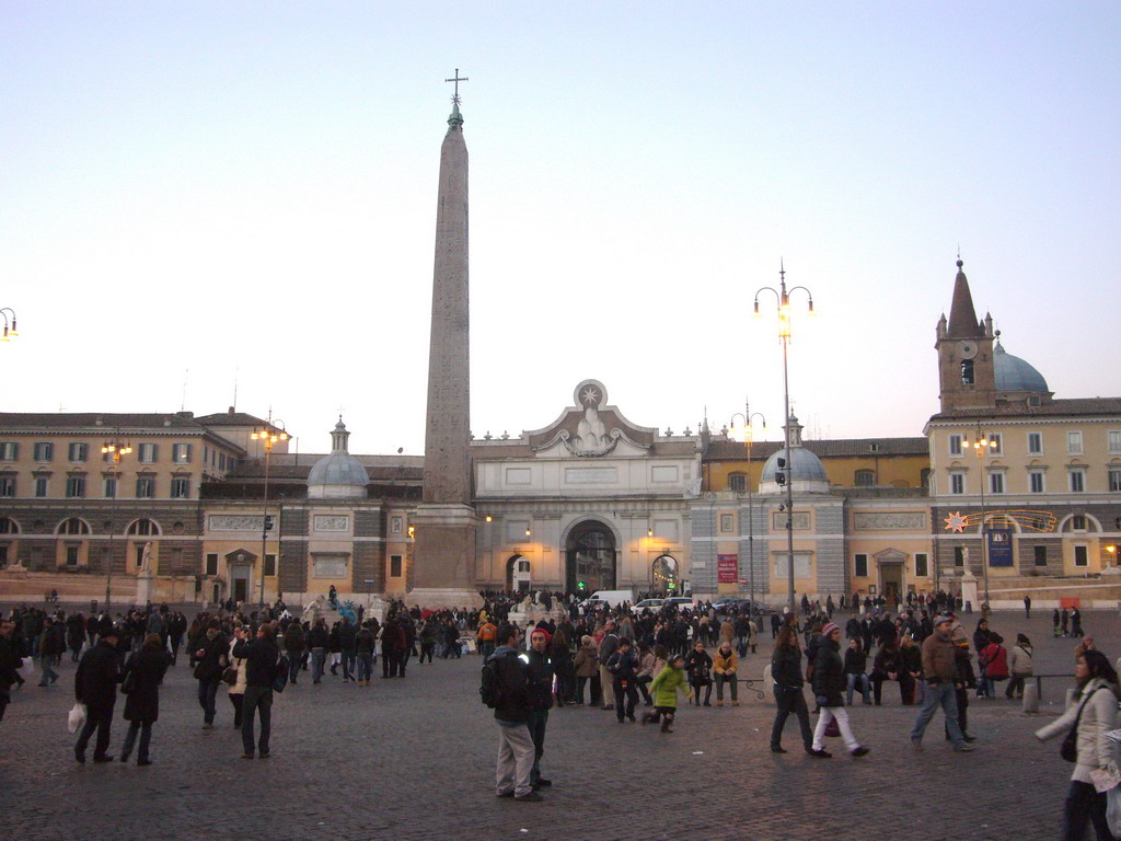 The Piazza del Popolo, with the Egyptian Obelisk of Rameses II, the Porta del Popolo and the Santa Maria del Popolo