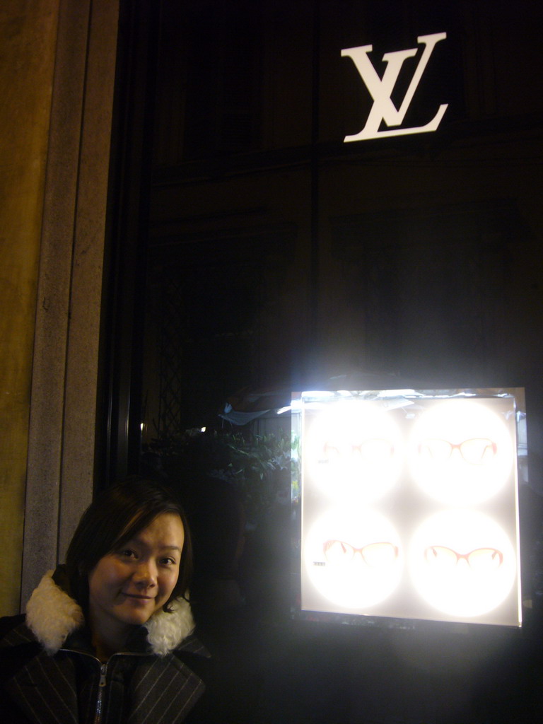 Miaomiao at the Yves St. Laurent shop in the Via Bocca di Leone street