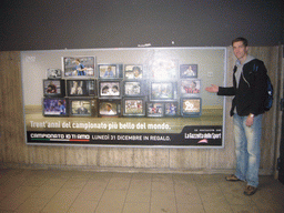 Tim at a commercial poster with Marco van Basten, in a subway station