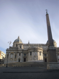 The back side of the Basilica di Santa Maria Maggiore church, the Esquiline Obelisk and the Piazza dell`Esquilino square