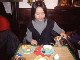 Miaomiao having tea in Babington`s Tea Rooms at the Piazza di Spagna