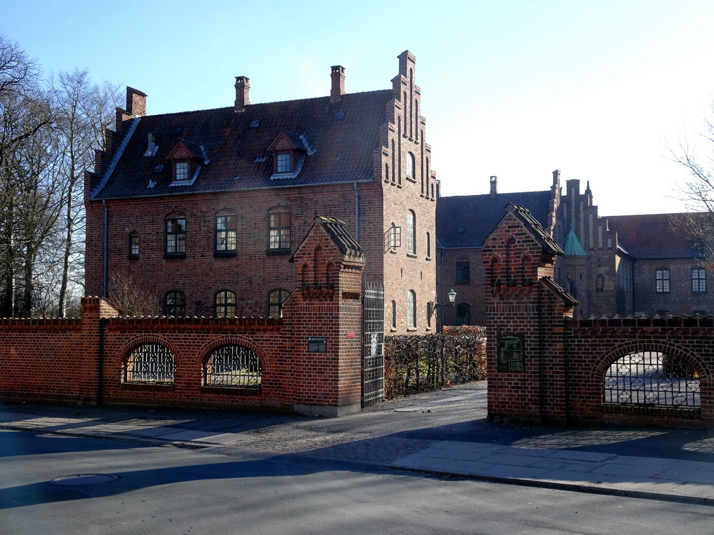 The west entrance to St. Catherine`s Priory at the Sankt Peders Stræde street