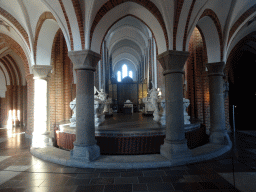 Ambulatory, chancel and nave of the Roskilde Cathedral, viewed through a window at the east side at the Domkirkestræde street