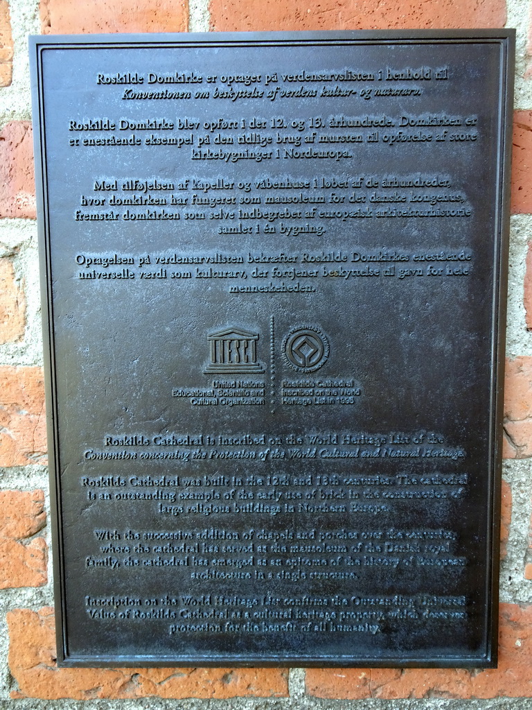 UNESCO World Heritage inscription of the Roskilde Cathedral
