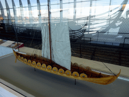 Scale model of the Skuldelev 5 viking ship at the Viking Ship Hall at the Middle Floor of the Viking Ship Museum