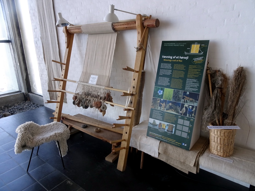 Seal weaving equipment at the Viking Ship Hall at the Middle Floor of the Viking Ship Museum, with explanation
