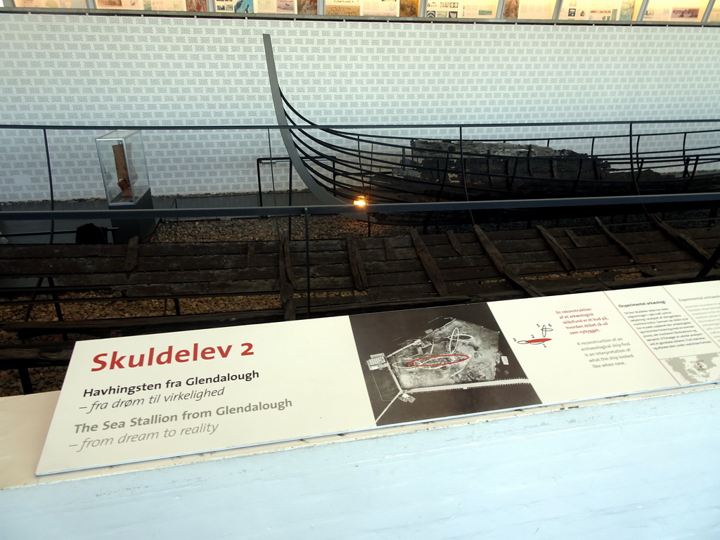 The Skuldelev 2 and 6 viking ships at the Viking Ship Hall at the Middle Floor of the Viking Ship Museum, with explanation