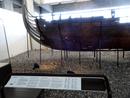 The Skuldelev 1 viking ship at the Viking Ship Hall at the Middle Floor of the Viking Ship Museum, with explanation