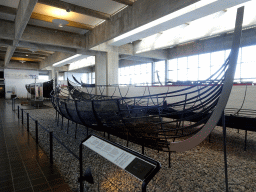 The Skuldelev 6 viking ship at the Viking Ship Hall at the Middle Floor of the Viking Ship Museum, with explanation