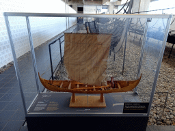 Scale model of the Skuldelev 6 viking ship at the Viking Ship Hall at the Middle Floor of the Viking Ship Museum, with explanation