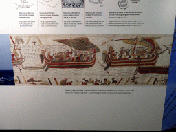 Detail from the Bayeux Tapestry, at the `In the Wake of the Vikings` maritime archaeology exhibition at the Lower Floor of the Viking Ship Museum, with explanation
