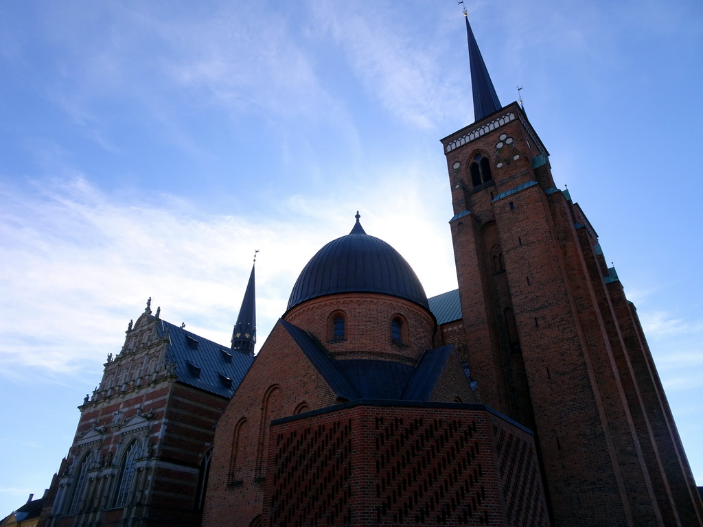 The northwest side of the Roskilde Cathedral at the Domkirkestræde street