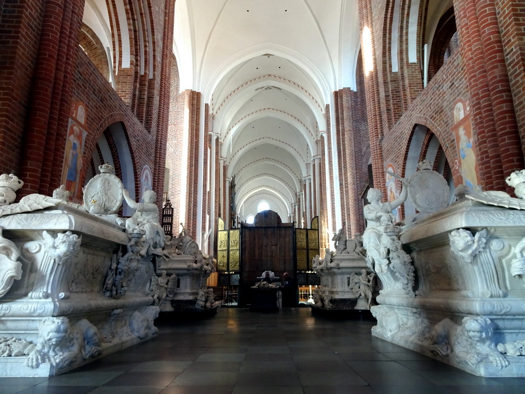 Chancel, back side of the altarpiece, and nave of the Roskilde Cathedral