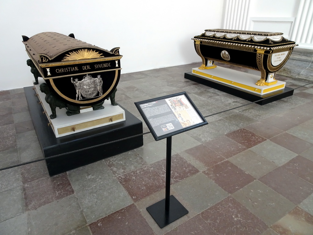 The tombs of King Christian VII and Queen Juliane Marie at Frederik V`s Chapel at the Roskilde Cathedral