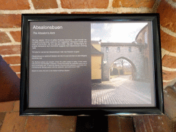 Photo an information on the Absalon`s Arch, at the upper floor of the Roskilde Cathedral