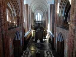 Chancel, back side of the altarpiece, and nave of the Roskilde Cathedral, viewed from the upper floor