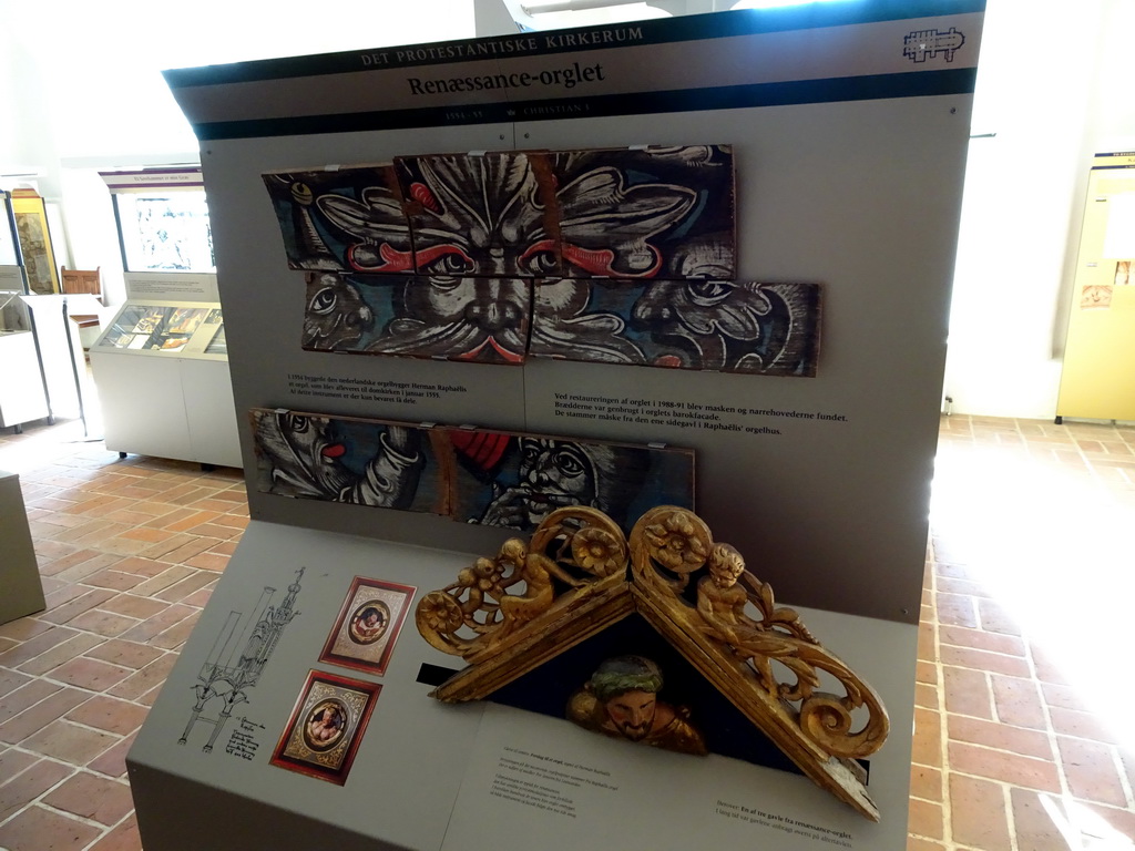 Relief and information on the renaissance organ, at the Roskilde Cathedral Museum at the upper floor of the Roskilde Cathedral