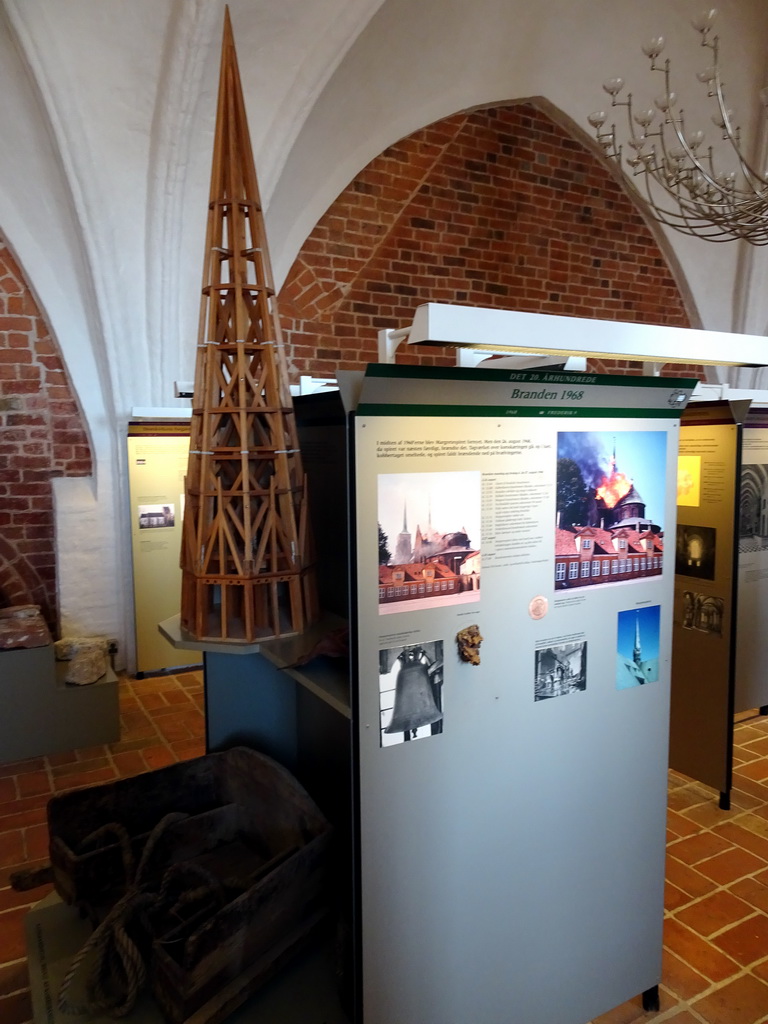 Scale model and information on the fire of 1968, at the Roskilde Cathedral Museum at the upper floor of the Roskilde Cathedral
