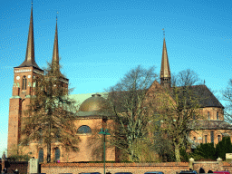 The Roskilde Cathedral and the garden of the Roskilde Palace, viewed from the Stændertorvet square