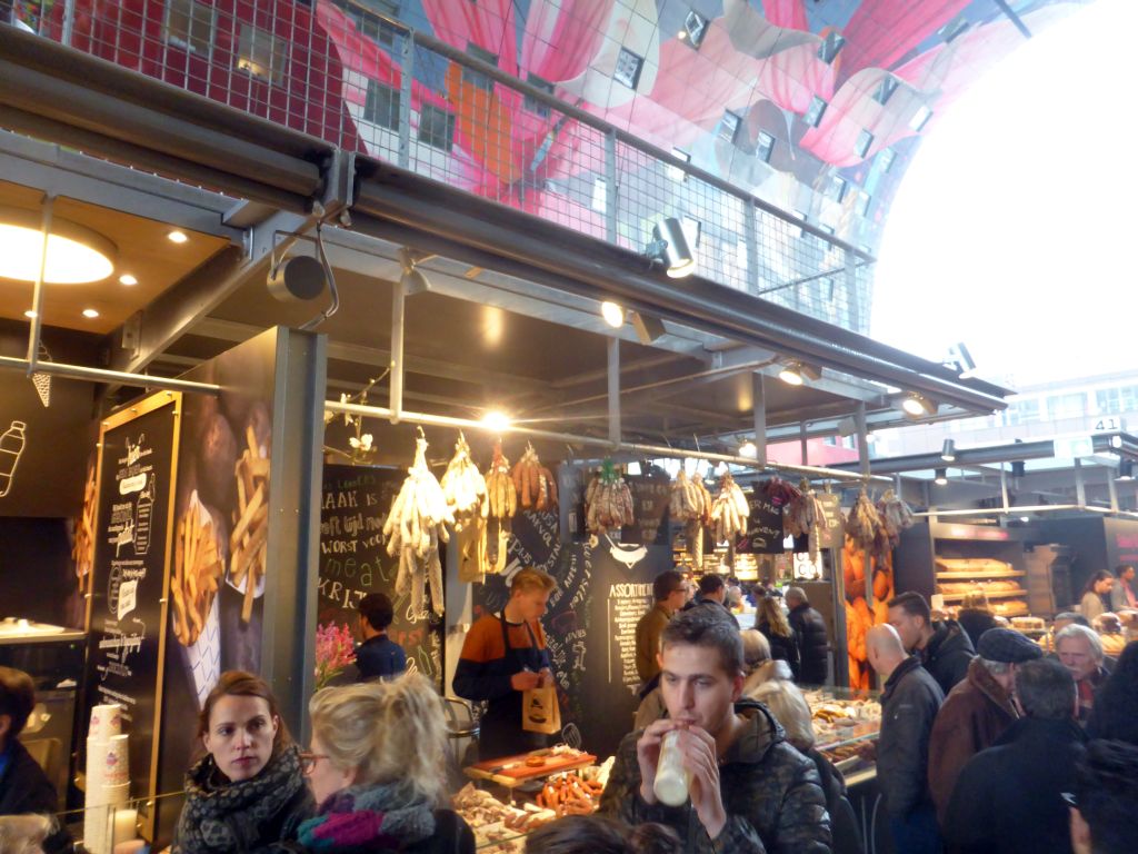 Market stall with meat in the Markthal building