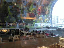 The Markthal building with its ceiling and market stalls, viewed from the first floor of the Wah Nam Hong supermarket