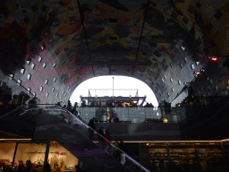 The Markthal building with its ceiling, viewed from the escalator from the lower levels