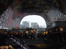 The Markthal building with its ceiling and market stalls